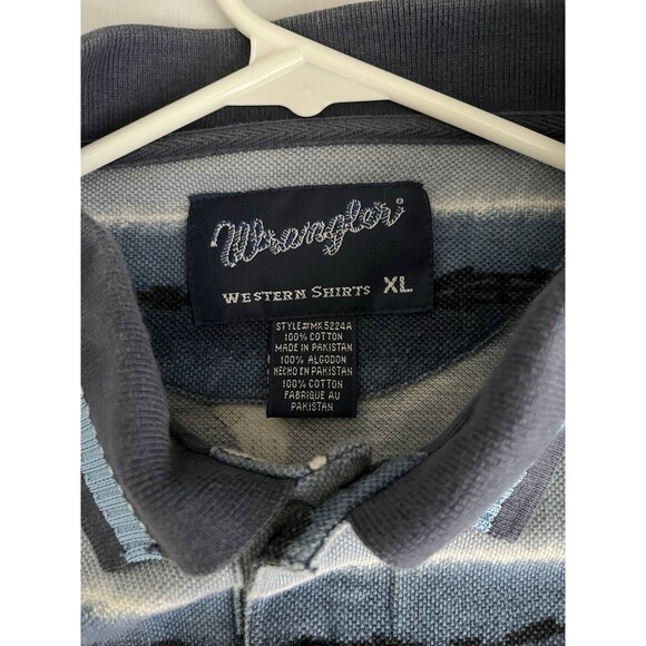 Vintage 90s Wrangler Western Blue Polo Bull Cow Skull Rodeo Cowboy Longhorn XL - Picture 3 of 7